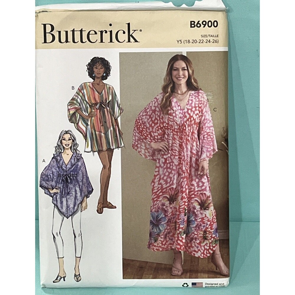 BUTTERICK PATTERN 6900 CAFTAN BOHO Tops Multi Version SIZES  18- 26 UNCUT